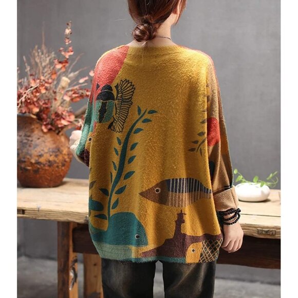 Women Christmas Sweater Graphic Print Oversized Pullover Casual Loose Knit Top - Picture 3 of 4